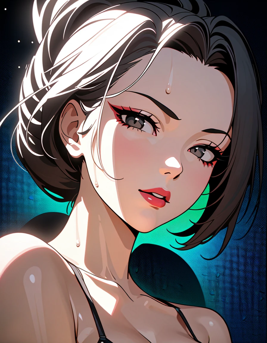 1girl, expressive black eyes, artistic nude, black patterned background in Ink Dyeing style, detail richness, masterpiece, best quality