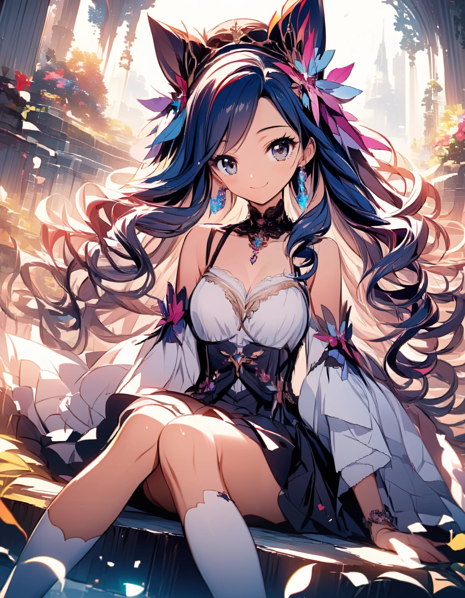 score_9, score_8_up ,score_7_up ,source_anime,source_comic,source_illust,(looking at viewer:1.3),(shiny smile),(sitting indian style),Alone,rainbow,pony face lady,( Attractive Adult Women),curly ponytail,18years old,Dream Stories ,beautiful sexy cute slim model,Cute Camisole, black miniskirt,,(Complete Anatomy:1.3),(manga style),(sketch),(illustration),best quality, official art, official style, anime_Cap, game cg, megami magazine