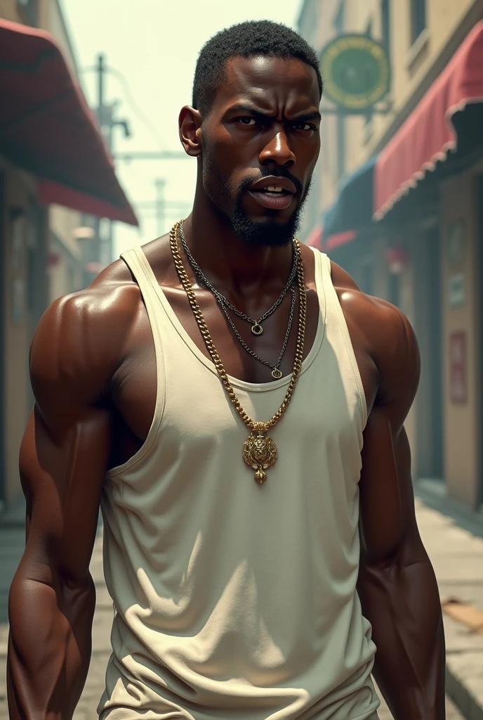 Giant 18 years old black man, absurdly huge bulge, giant growing more and more, giantic, colossal, muscle domination, macrophilia, sexy, briefs, stubble, broad shoulders, thick lips, vascular, ((very dark skin)), (black skin), very sweaty, huge belly, thick thighs, very thick arms, large , smirk, tattoo, thug, gold jewelry, heavy gold chain, romantic, blushing, veiny hands, photorealistic, romantic, dreadlocks, short beard, looking at viewer, from below, steaming body, sweaty body , steam, on all fours on beach, wet