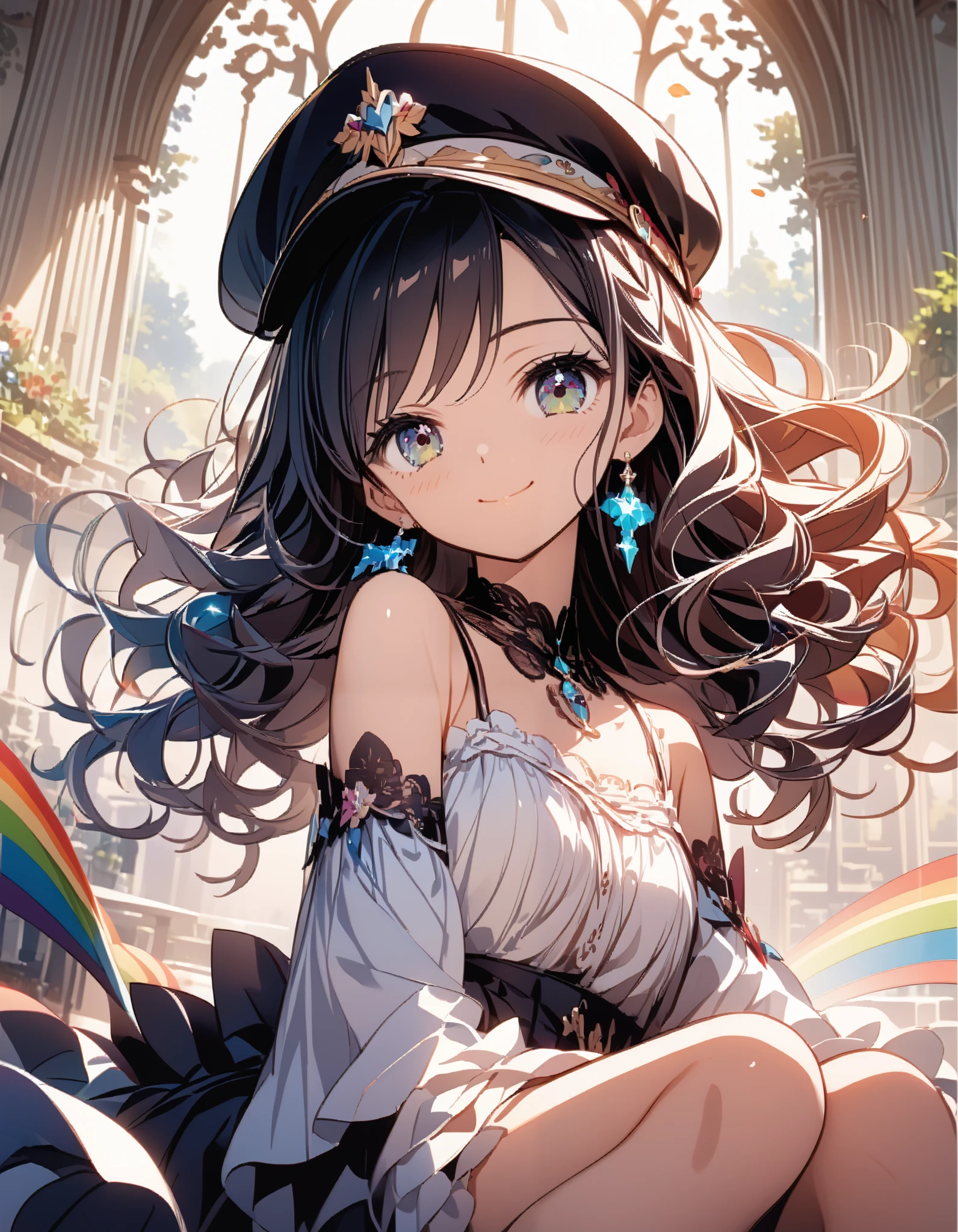 score_9, score_8_up ,score_7_up ,source_anime,source_comic,source_illust,(looking at viewer:1.3),(shiny smile),(sitting indian style),Alone,rainbow,pony face lady,( Attractive Adult Women),curly ponytail,18years old,Dream Stories ,beautiful sexy cute slim model,Cute Camisole, black miniskirt,,(Complete Anatomy:1.3),(manga style),(sketch),(illustration),best quality, official art, official style, anime_Cap, game cg, megami magazine