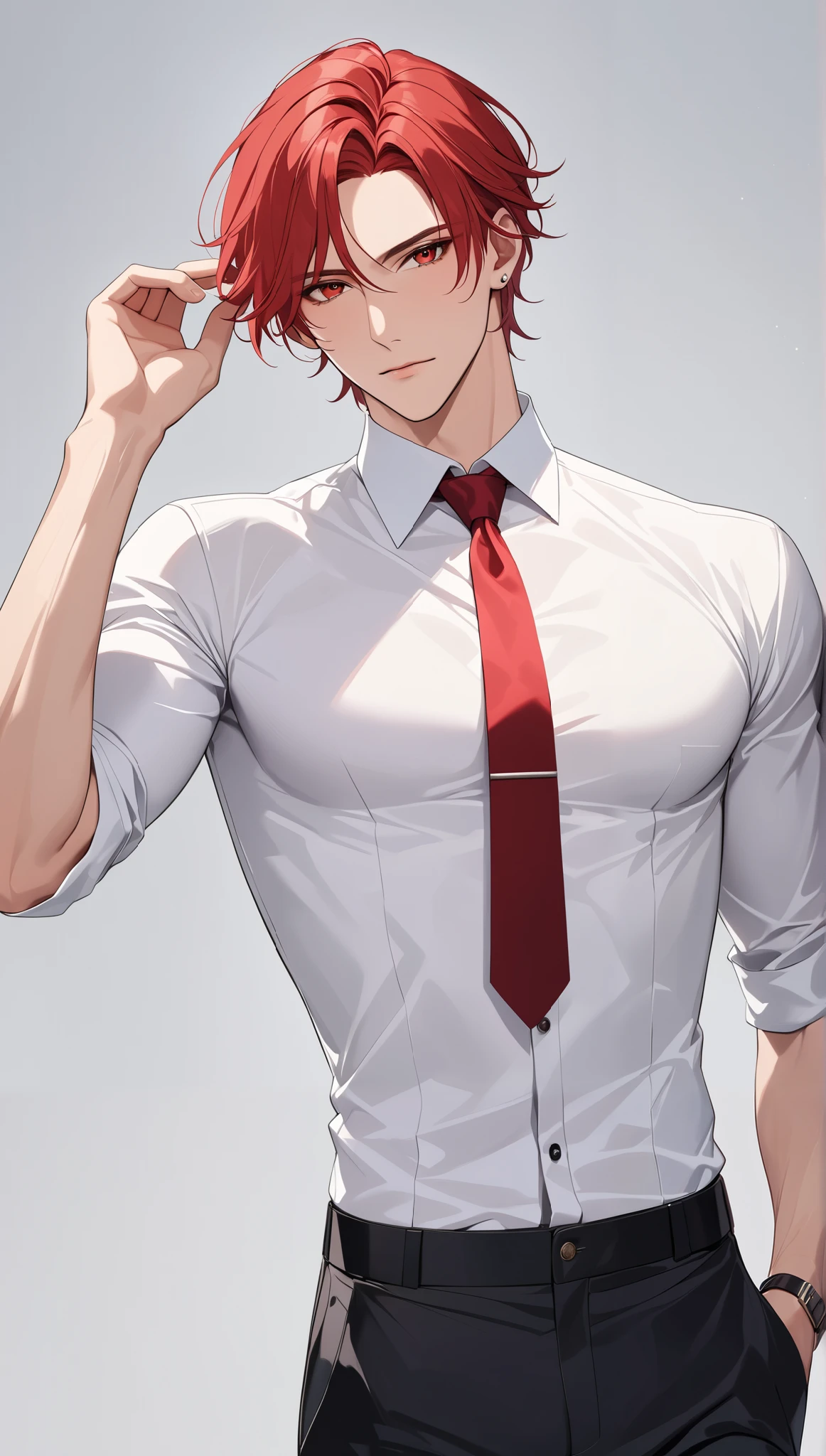 Anime man with red hair and tie posing for a picture - SeaArt AI