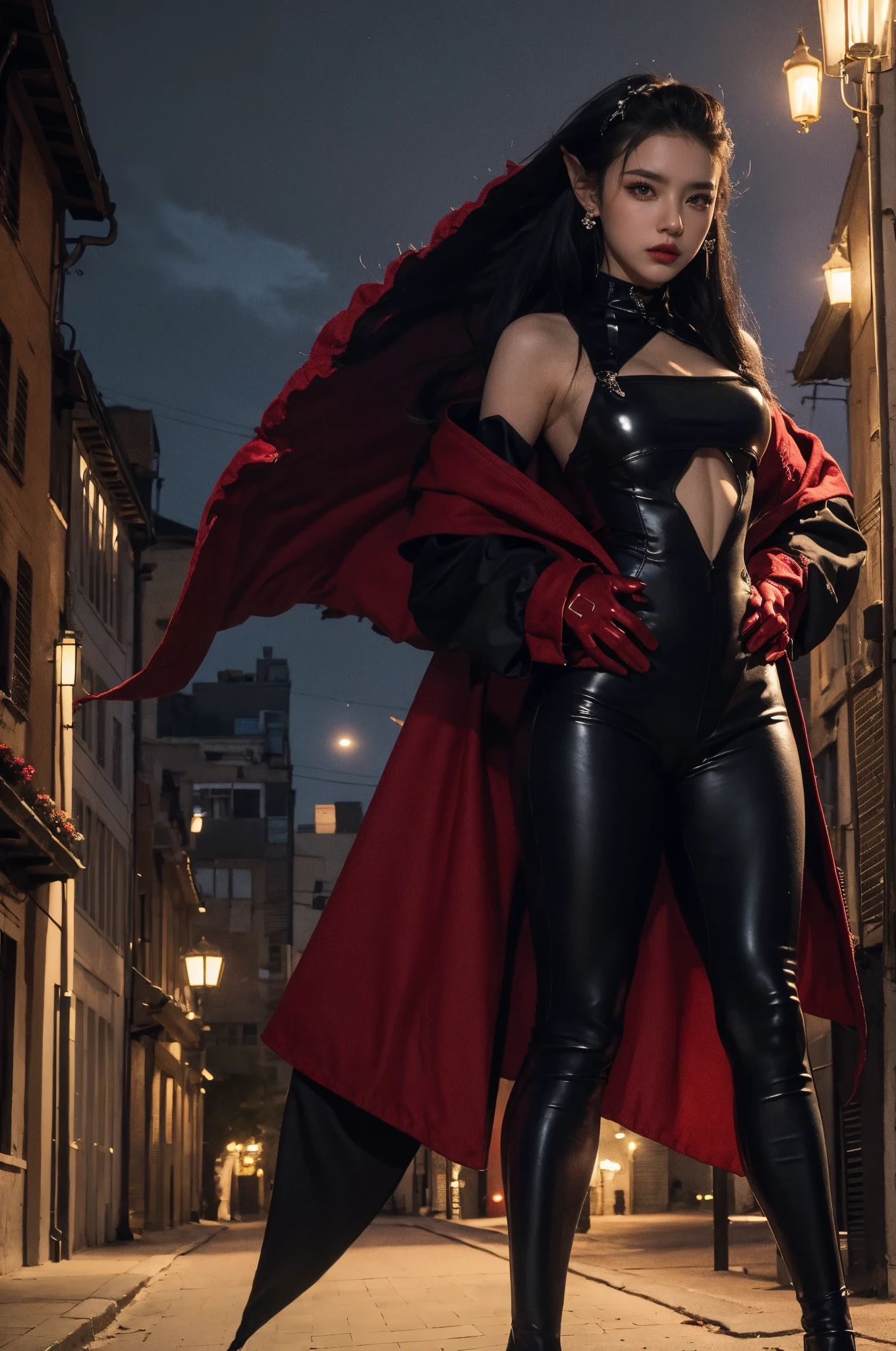 ahri,black hair,red cloth,black cloth