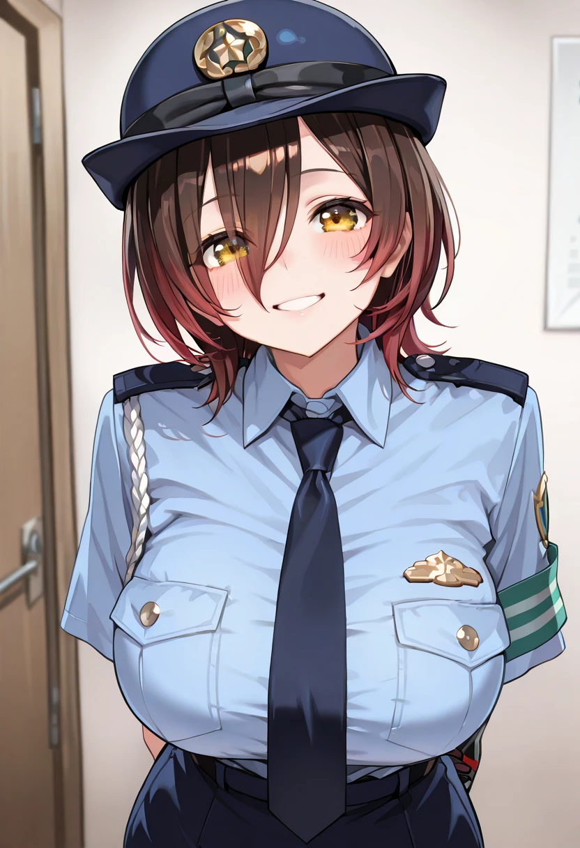 masterpiece,Highest quality,One girl,Juliana \(Pokemon\),Single Braid Blue Hat,,Brown Hair,Orange eyes,smile, classroom, Dutch Angle, clavicle, , (belly button), Open shirt,Big Breasts,Nipples,vagina,sex,sexly,orgasm,