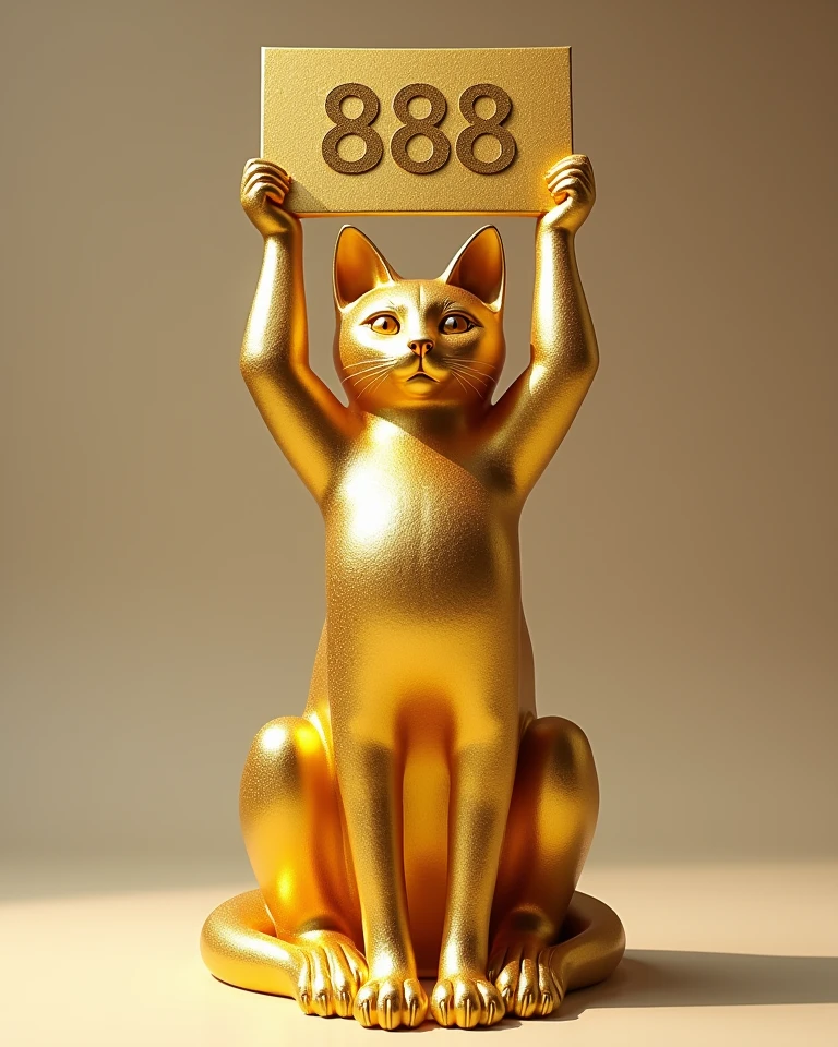 Golden background、Giant golden cat figurine、Glowing Skin、、Highest quality、looking at the camera、smile
