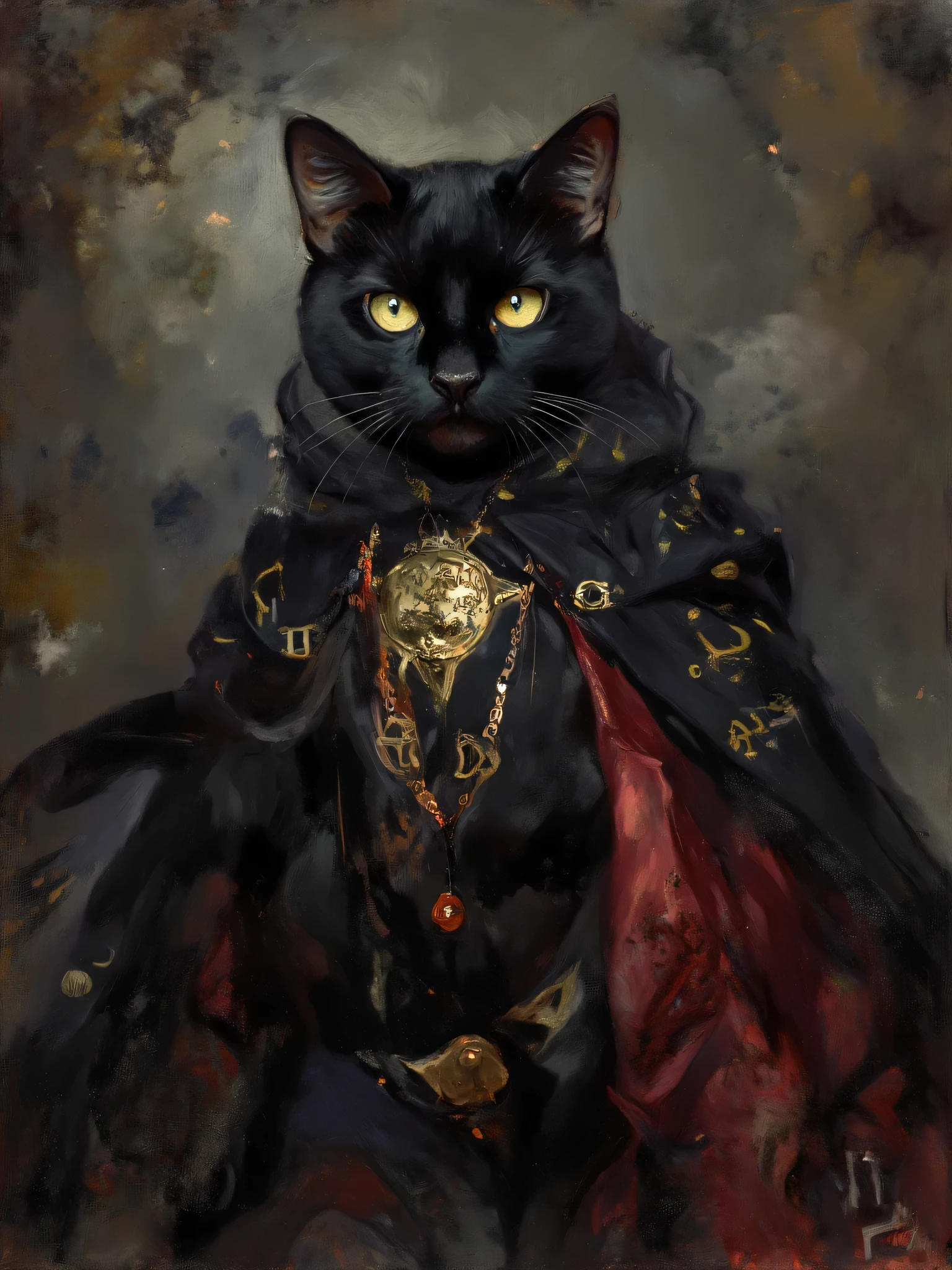 Beautiful black cat Witch's Clothes Mysterious Demon King fear magic Fantasy portrait