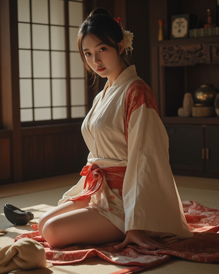 ((highest quality)), ((masterpiece)), (detailed), Perfect Face,Japanese Kimono、Length 25cm above the knee、Spread your legs、Are standing