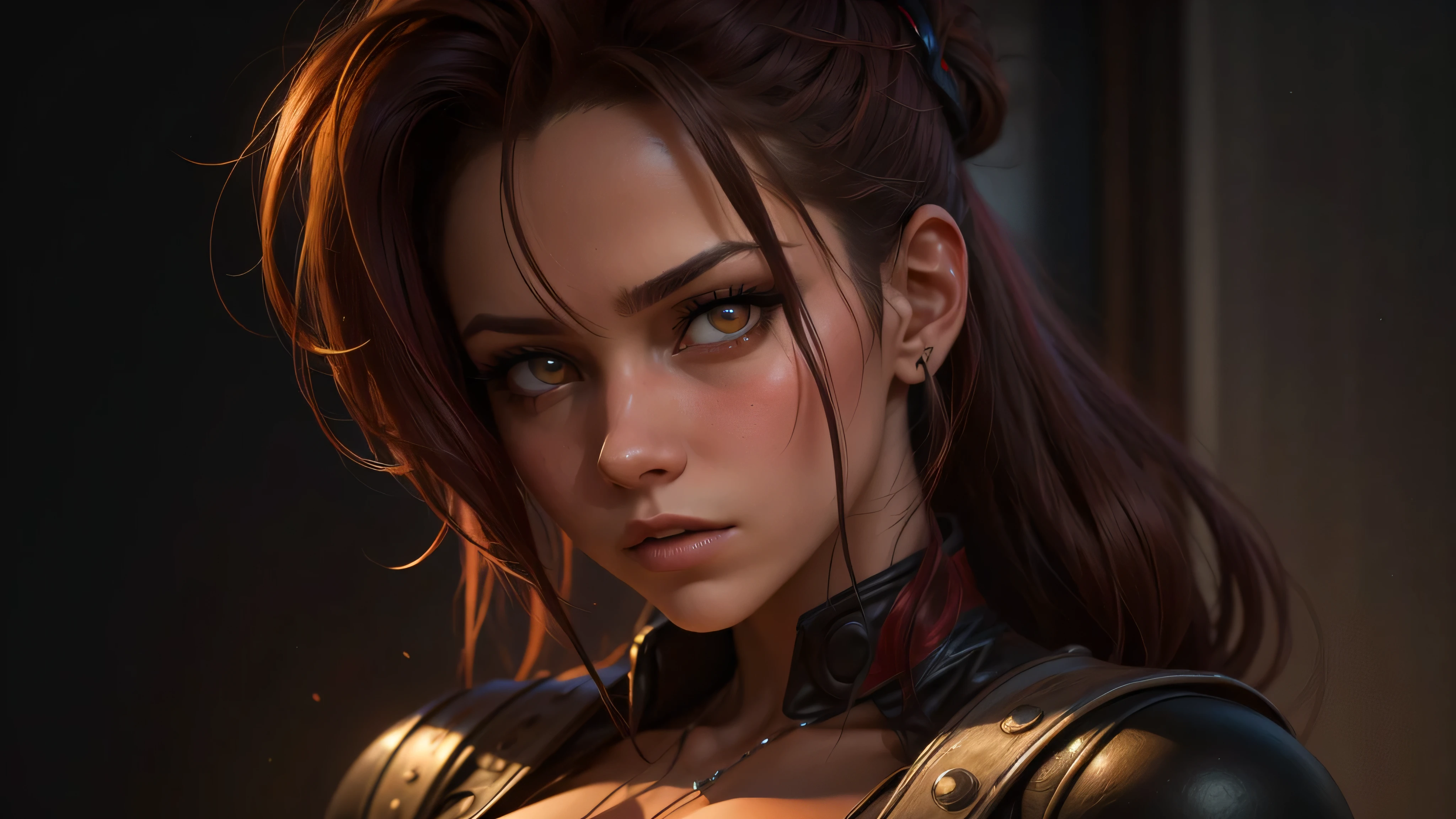 A striking image of a busty Revy, lighting is bright and natural, highlighting the bold colors and details of her costume, as well as her confident and alluring expression. Art Styles: Cosplay Photography Realism Artists Referenced: Revy black lagoon Categories: Cosplay anime characters Elegant detailed luxury, neon lights, The artwork is rendered in an edgy and realistic style, with high attention to detail and sharp focus. The colors are vivid and contrasted, with a slight desaturation to create a moody atmosphere. shadowy highlights enhancing the overall composition. The medium used is a digital illustration, with a touch of photo-realistic elements to add depth and texture to the image. The final result is a masterpiece in ultra-high resolution,