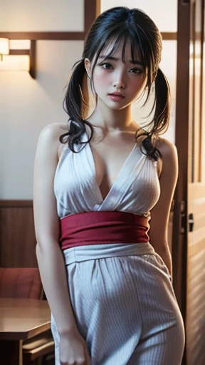 masterpiece, Highest quality,16K, Ultra-high resolution,The light and shadow of reality,Cinema Lenses,((The whole body is shown)),((Very skinny)),((Very firm and shapely beautiful large breasts)),((Her waist is so slim and beautiful)),((Very small beautiful ass)),((High nose、Small Mouth)),((Clean and slim face line)),((Big dark eyes with long eyelashes)),((Very small face))((Very slim and beautiful arms)),((She is very slim and has a great figure)),((Pure white beautiful skin)),((Cute Japanese Girls)),(((Pink colorful clothes、yukata)))、Kyoto))、(Full body sexy pose),(Beautiful Eyes:1.1),Reflecting clear eyes and a gentle smile,