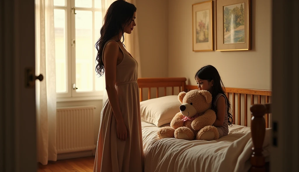 A single mother of 30 years old, With his hija (female, 15 años) in the bed. Hot. sexy. (sad atmosphere)
(One niña) (One adult) (partial nude) (No censorship)