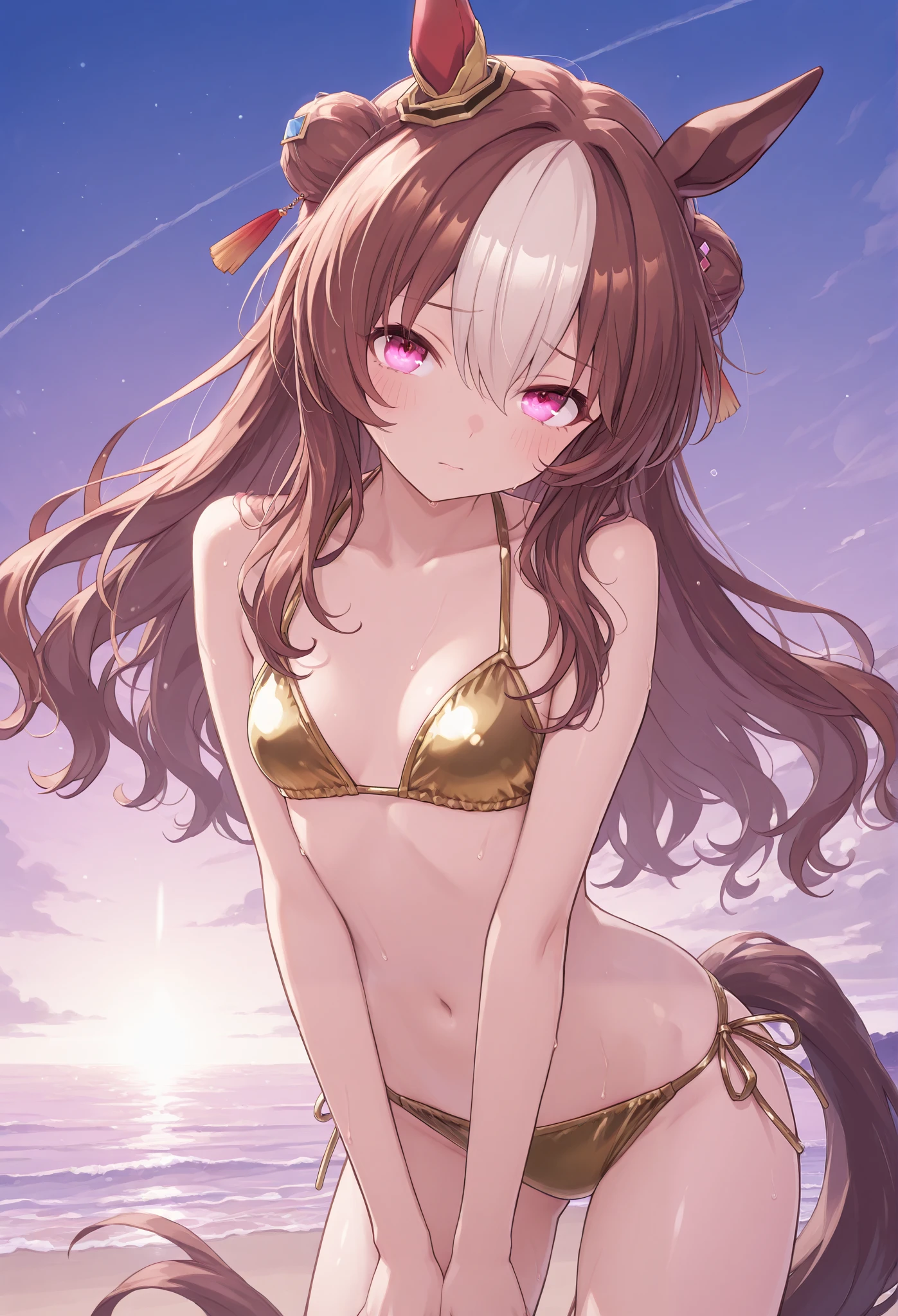 {{{vulgarity}}},(,( high resolution),( high resolution), ( Unity 8k Wallpaper),( detailed image ),{{{Gold Bikini}}},{{type moon:1.7}}},{orgasm} Kopanoricky \( umamusume\ , official alternate costume, {{{I'm sorry while laughing}}},{{{disappointed:1.8}}}, resort beach