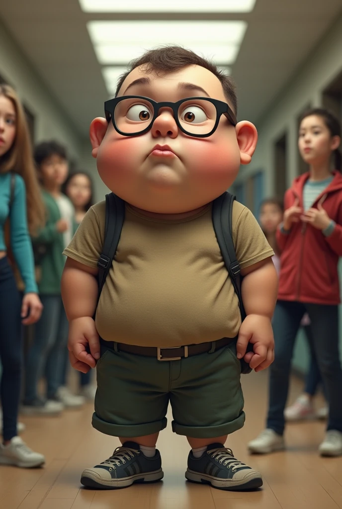 A fat round faced with spectacles chubby faced college boy hanging on the projector while switching on it unfortunately slips the leg grip and almost gonna fall