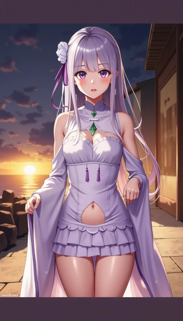 rezeroemilia, emilia, braid, crown braid, flower, hair flower, hair ornament, hair ribbon, long hair, low-tied long hair, (purple eyes:1.2), pointy ears, white flower, x hair ornament, open mouth,
BREAK bare shoulders, detached collar, dress, long sleeves, low-tied long hair, navel, pink dress, shoulder cutout, thigh gap, wide sleeves,
BREAK outdoors, city,
BREAK looking at viewer, (cowboy shot:1.5),
BREAK (masterpiece:1.2), best quality, high resolution, unity 8k wallpaper, (illustration:0.8), (beautiful detailed eyes:1.6), extremely detailed face, perfect lighting, extremely detailed CG, (perfect hands, perfect anatomy),