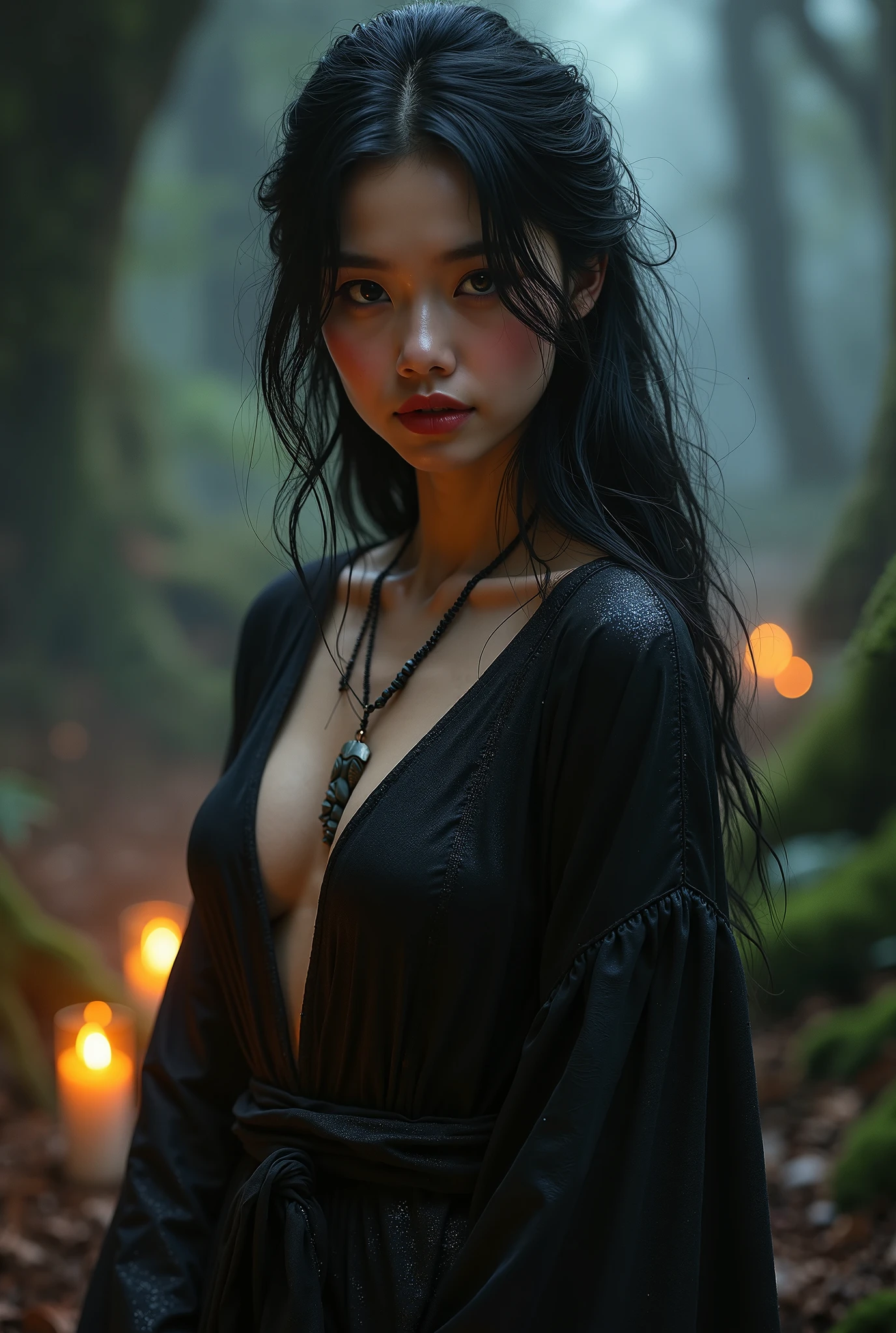 crawl on the ground in the forest, Very normal breasts, A high resolution, real looking skin, Horror movie shot of creepy, very long black hair, Sadako, Super beauty(Like the real thing), wearing a dirty gown, eerily distorted face, thirds rule, Tonal color scheme, Pale Brown, mystery, Horror, eery, creepy, Moody lighting, Film Still, cinestill 800, sexy for, Horrific morphology, grudge, Grievances, ultra high res.photorealistic, realistic hands, [[photorealistic Chromatic aberration]], digital photograph, HDR, high contrast, masterpiece. [The scene is surrounded by mist, evoking a mysterious and eerie atmosphere. The lighting is dark and atmospheric, with smoke adding a touch of sinister ambiance. Best quality image, HDR enhancement, showcasing the utmost level of detail and realism, full body shot:1.5]. [8K, Ultra High Resolution, (highly detailed, Bokeh, (cowboy shot), 8k, 8K, UHD, textured skin, high details, high quality, Best Quality