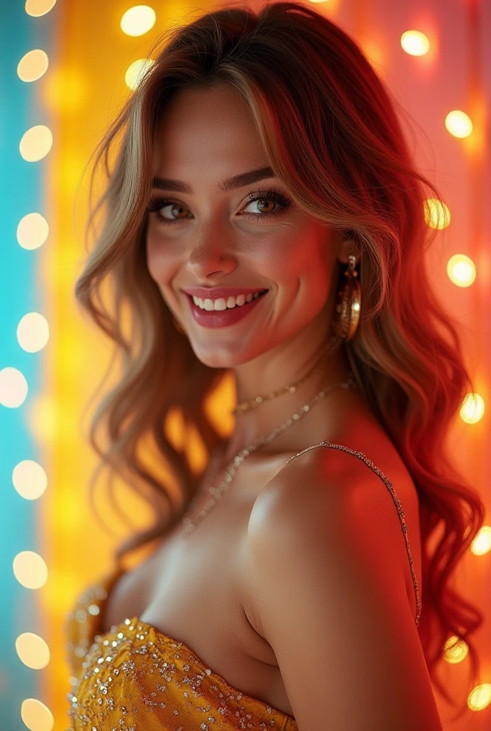 a photo of a marykish, smiling, 4K, RAW, street at night, realistic, brunette <lora:marykish_v2:0.9>