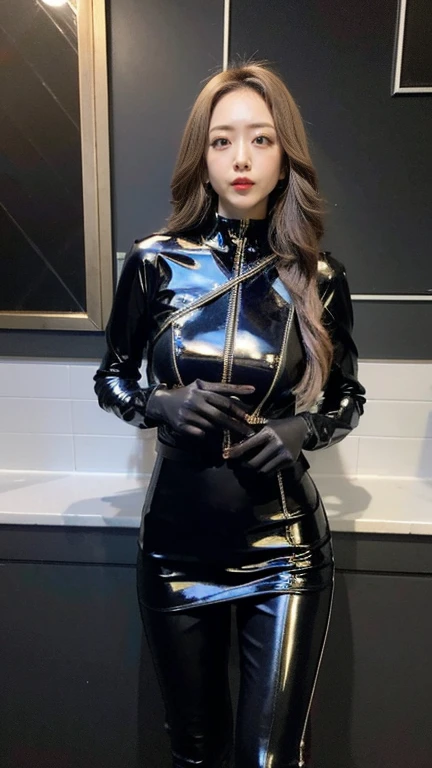 (8K, RAW photo, best quality, masterpiece: 1.2), (realistic, photorealistic: 1.37), (Kpop idol), (aegyo sal: 1), cute, professional lighting, photon mapping, radiosity, physics-based Rendering, Cosplay, Lucy (Cyberpunk), Bobcat, Mechanical Parts, Gray Eyes, Black Tight Suit, Cyberpunk City Black Pants, Night, Neon Lights, Sexy, Smoke, Looking at Viewer, 8K High Definition, 8K, CG Wallpaper , realistic background, clear background, medium breasts, full body