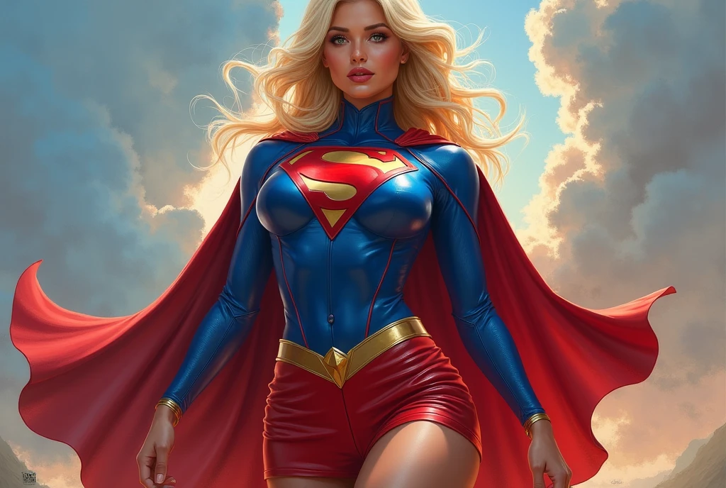 ((full body view)), (Supergirl amazingly flies through outer space), miniskirt, full suit, perfect ass, (full DC Comics superhero), outside, highlight your muscles and scars. The landscape is lush and mysterious, with galaxies all around you. The camera details everything... perfect ass, dynamic pose ((she has blonde hair, she has long hair)), perfect ass (she has a confident smile, heroic pose), (her attitude is fearless), (she has a personality arrogant). (best quality, 4k, 8k, high resolution, masterpiece: 1.2), ultra detailed, (realistic, photorealistic, photorealistic: 1.37), intricate details, vivid colors, sharp focus, professional, artwork by Dave McKean, surrealism touch oil, oil painting style, portrait, woman, beautiful detailed eyes, beautiful detailed lips, dreamy atmosphere, shadow play, soft lighting, fun pose, dark tones, ethereal background, fantasy elements, texture, layered composition , art inspired by Bill Sienkiewicz and Dave McKean
