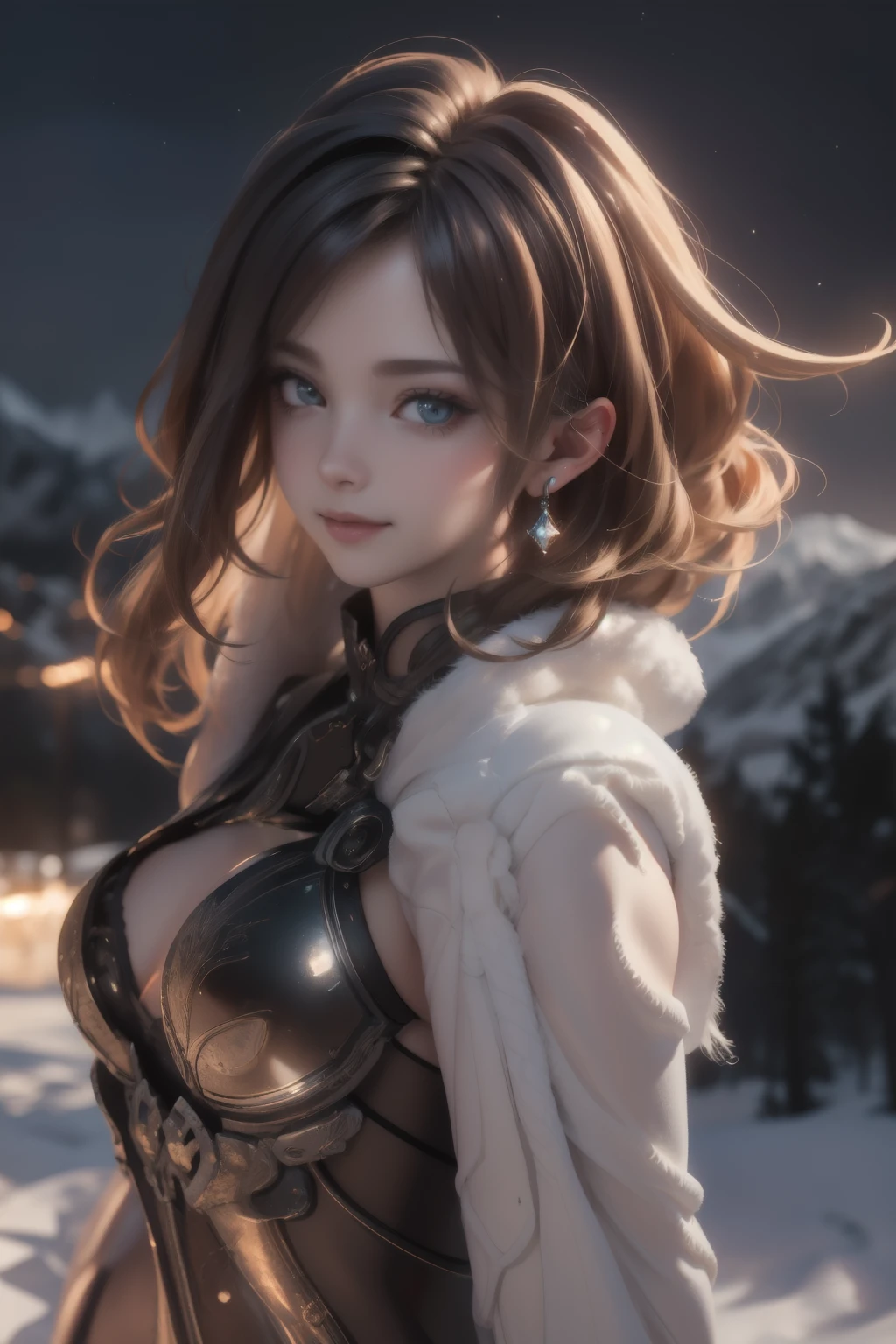 daughter (masterpiece:1.4), (8k, realistic, raw photos, best quality: 1.4), japanese, (1 girl), beautiful face, (realistic face:1.4), (caramel hair, long hair:1.3), beautiful hairstyle, realistic blue eyes, beautiful detailed eyes, (realistic skin:1.3), beautiful skin, attractive, super high resolution, super realistic, highly detailed, golden ratio, (detailed face: 1.4), looking at the audience, white shirt, medium breasts, standing, Hands on chest, Clear shirt, (torn clothes:1.5), (no bra:1.4), perky_nipples, short jeans, shorts, city street, cute smile, red lips, (golden ratio fingers: 1.5), (illustration background, CGI, movie, futuristic, mountain, snow, thick thighs, robust, gothic, gold trim, cthulhu, octopus, official art, cape)