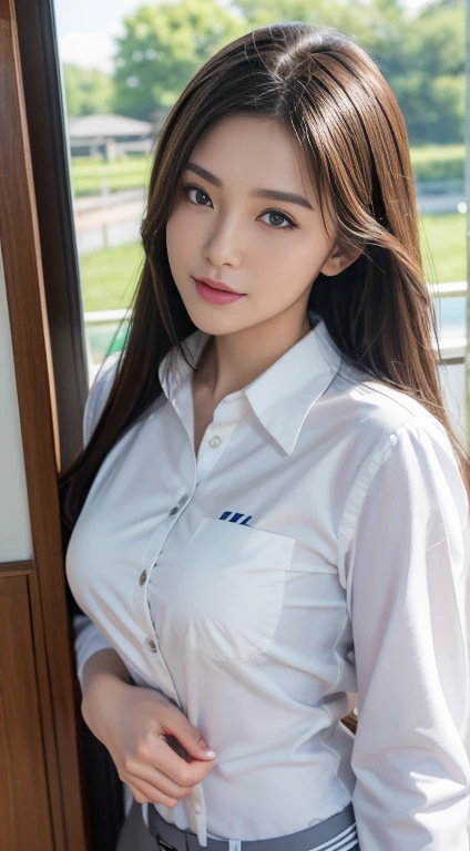 ((Top Quality, 8K, Masterpiece: 1.3)), (high detail: 1 in 1), (Focus on face),buttocks: 1.2, (Perfect Body Beauty: 1.4), ((Layered Haircut, Chest: 1.4)), (Rain:1.6), (in Street), (Wearing a (wet:1.4) white school Uniform with miniskirt and Loose Tie), Very detailed face and skin texture, narrow eyes, double eyelids, whitening skin, long hair, (Shut up: 1.3), smile,extra, real photo, psd, lamp film photography, sharp focus, contrast lighting, detailed skin, high resolution 8k, crazy detail, realistic, professional photography, 8k uhd, SLR camera, soft lighting, high quality, film grain, fujifilm XT3,