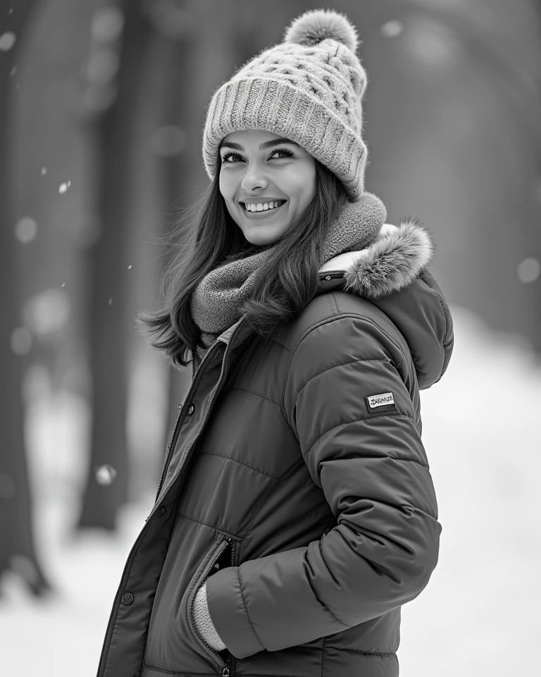 1girl, winter outfit + winter cap + puffed jacket + jeans,
in park + mid-day time + winter, snowfall in background, trees in background, heavyfall, snow, very snowy, trees covered in snow,
<lora:last:0.7>
