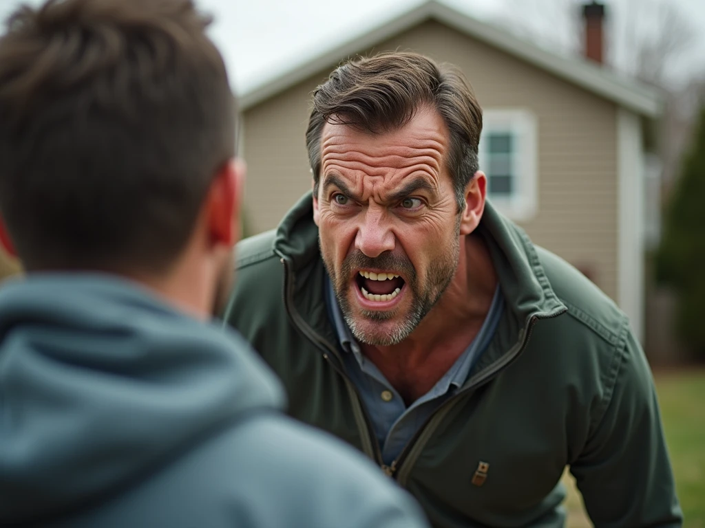 A man looking at is his neighbor angrily