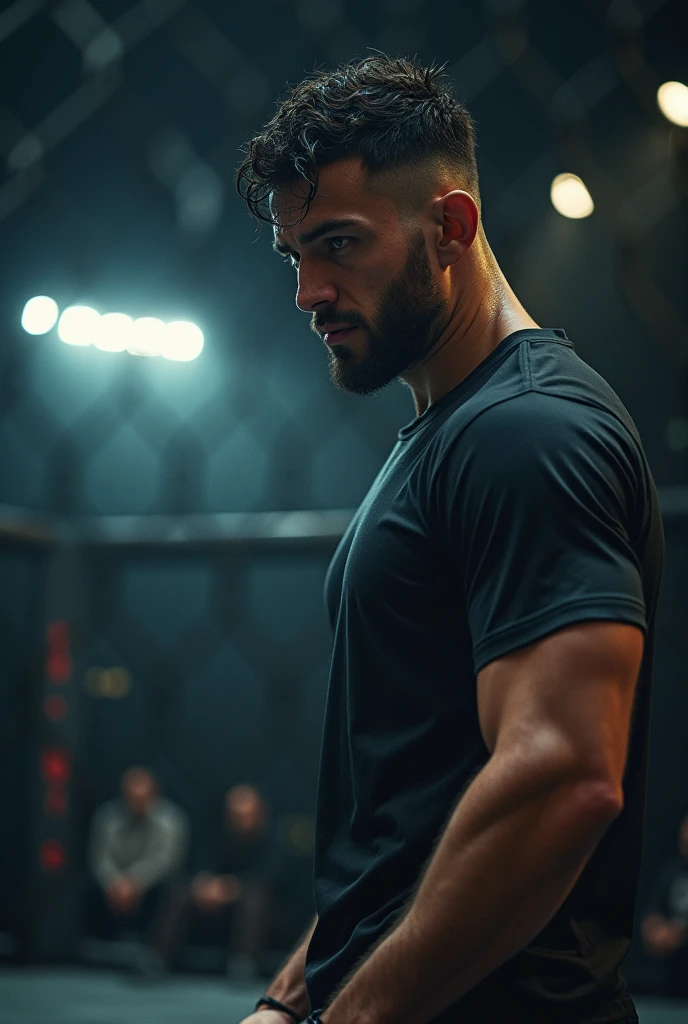 A bearded man training boxing