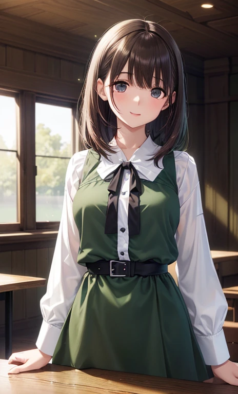 uniform、high school girl、Short Hair、Brown Hair、Deer antlers grow、In a dark and mysterious forest、Shooting with a wide-angle lens、Dynamic pose、Stand next to it２Deer、Masterpiece、Highest quality。