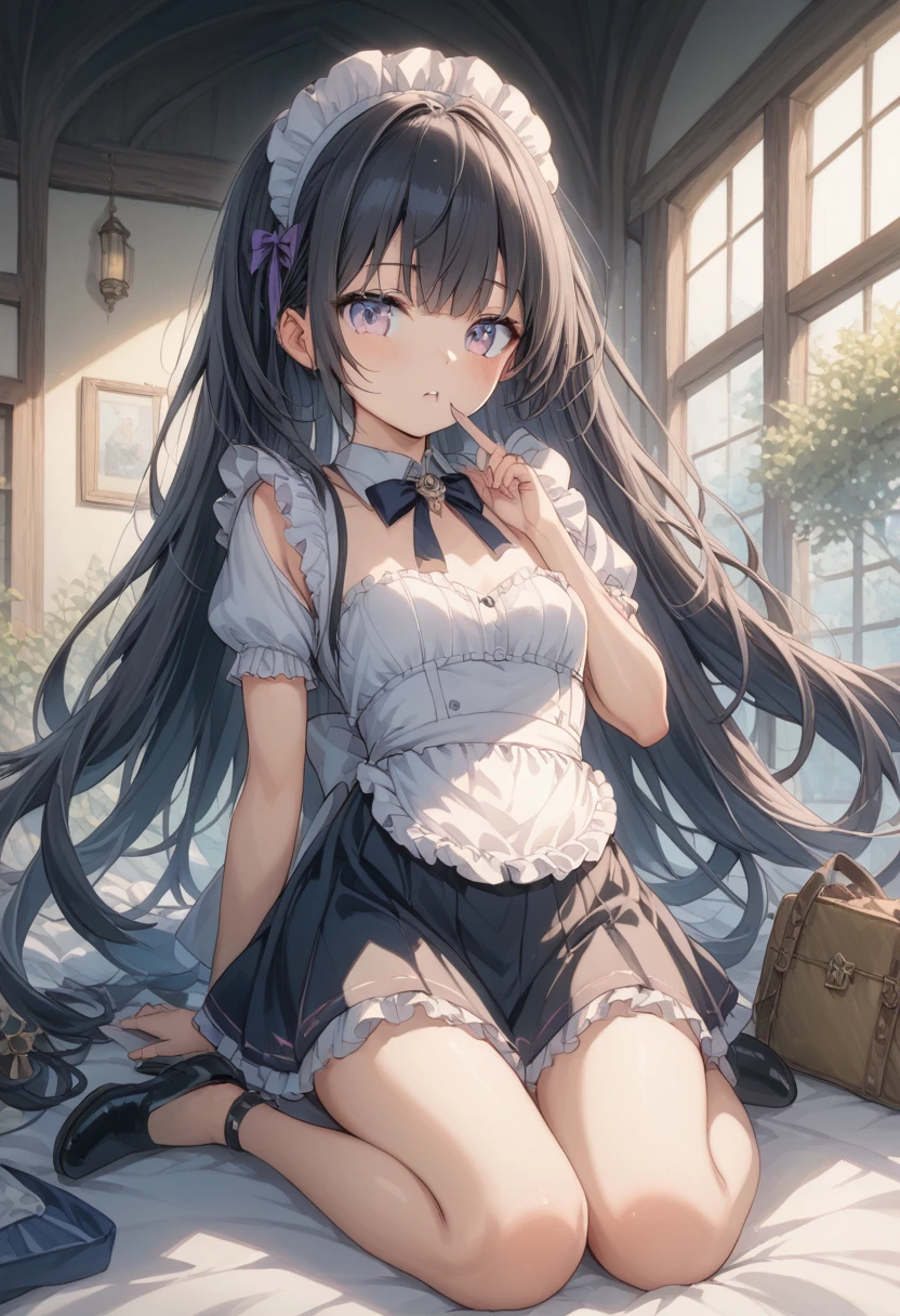 young woman、smile、((Straight long hair))、Blushing、((masterpiece、High resolution、16K))、((Very close to me:1.5)、(Focus on the upper body:1.5)、((Lift your skirt up to me、Show me your panties))、((See-through panties with frills))
