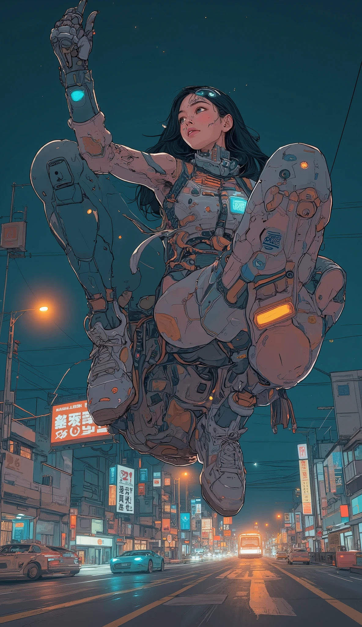 Anime - style illustration of a woman riding a giant robot in the ...