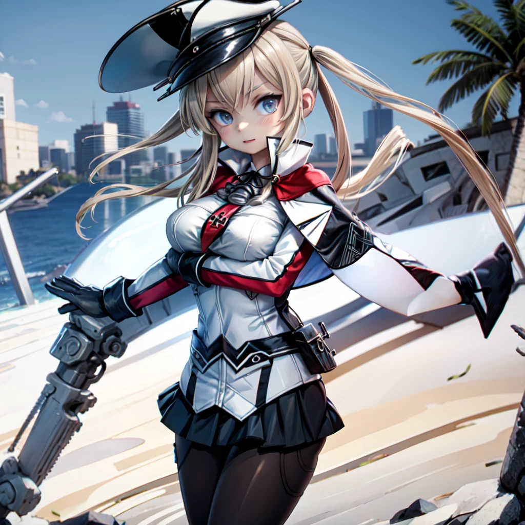 absurd resolution, high resolution, (master part: 1.4), hiper-detalhe, Seaside open dock weapons testing ground, 1 jovem mulher, cabelos ruivos curtos, traje de soldado, Olhando para um telefone (1.2) very serious expression