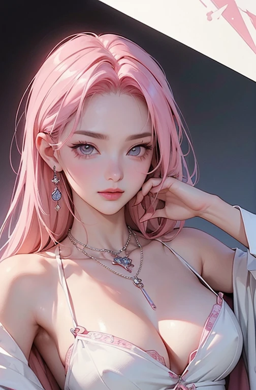 (8K, RAW photo, Photorealistic:1.25) ,( Gloss on lips, eyeslashes, gloss face, Glossy glossy skin, Best quality, 超高分辨率, Depth of field, color difference, Caustics, Broad lighting, naturalshadow, Kpop idol) tmasterpiece,Best quality,Portrait of 1girl,((best qualtiy)), ((tmasterpiece)), (the detail:1.4), 3D, hdr(HighDynamicRange),Ray traching,NVIDIA RTX,Hyper-Resolution,Unreal 5,Subsurface scattering、PBR Texture、post-proces、Anisotropy Filtering、depth of fields、maximum definition and sharpness、Many-Layer Textures、Albedo e mapas Speculares、Surface coloring、perfectly proportions、rendering by octane、Two-colored light、largeaperture、Low ISO、White balance、the rule of thirds、8K raw data、Raised translucent top, Smaller top, Smaller white lace shorts, Raised, Mature feminization, Flattering eyes, Vivid red lace translucent bra,Flat bare abdomen, Snow-white thighs, White lace stockings, Bare arms, Mature charm deep V open neck,Long shiny pink hair, White lace translucent shorts perfect figure 9-head beauty body contains thunderbolt eyebrows golden red flame