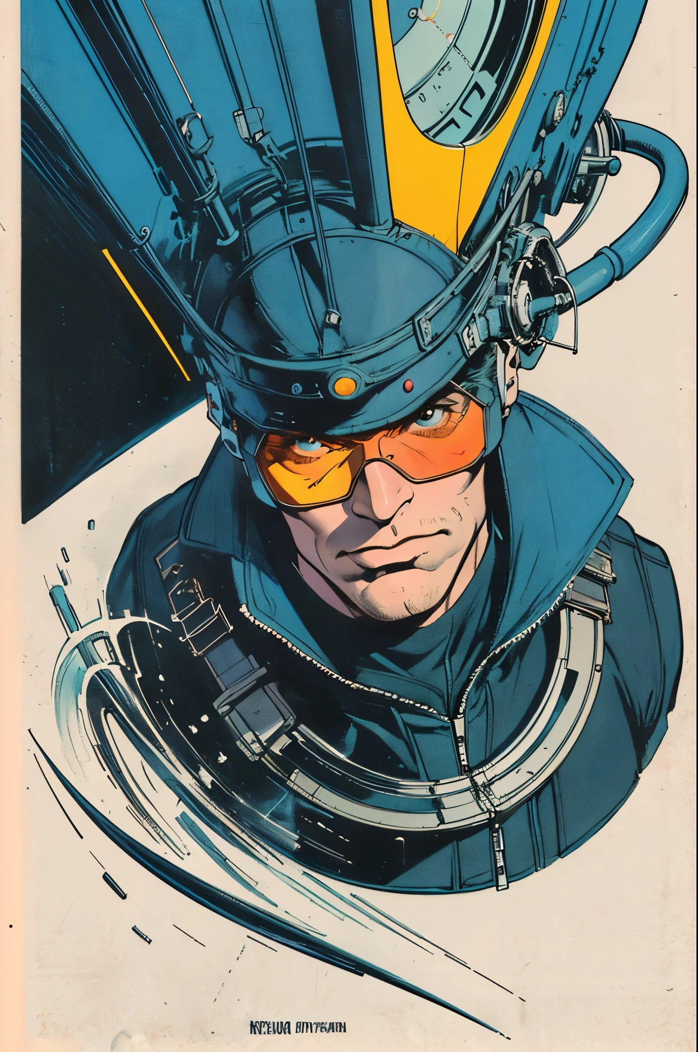 (((masterpiece,ultimate best quality))),(retro vintage movie poster),(((futuristic))),(((background: Incredibly Simple))),ultravoyager stranger man