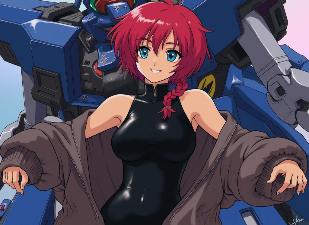 "(masterpiece:1.1), best quality,
1girl, (traditional media 80s:1.4), (eyelashes:1.5), (loli:1.2),
(intricate high detailed body:1.2),
(green hair:1.1), (hair over one eye:1.1), (bob cut:1.1), (hair ornament:1.1),
green eyes,
(muscular body:1.1), (gigantic breasts:1.5),
(angry, smile:1.2),
(leotard armor, navel cutout:1.2), (knight armor, armored boots:1.2),
(accessories:1.1), hand cuffs,
(sitting, spread legs:1.1),
(cowboy shot, cameltoe:1.1),
(daytime, grassland, outdoors:1.1)"