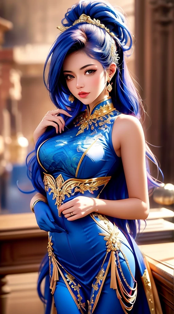 (dark shot:1.1)The whole body of a mature holy knight,Big sexy holy knight chest armor(absurderes、hight resolution、The ultra-detailliert)、One woman's whole body、Red and white female Holy Knight armor,Mature holy knight with big breasts、Extravagant black and gold trousers、Blue hair short bob、Skinny and big、blue eyess、Muscular and macho、finely eye and detailed face、intricate detailes、BREAK mosaic art、small pieces、colorful tesserae、Complex pattern、Tiled design、durable surfaces、Old fashioned technique BREAK macro photography、extreme close - up、intricate detailes、Enlarged texture、stunning clarity、Hidden beauty、Interruption of immersive perspective、artisanal creations、Handmade Products、unique designs、intricate detailes、Creative expression、skilled craftsmanship、魅惑的、enticing、English Garden、A smile、