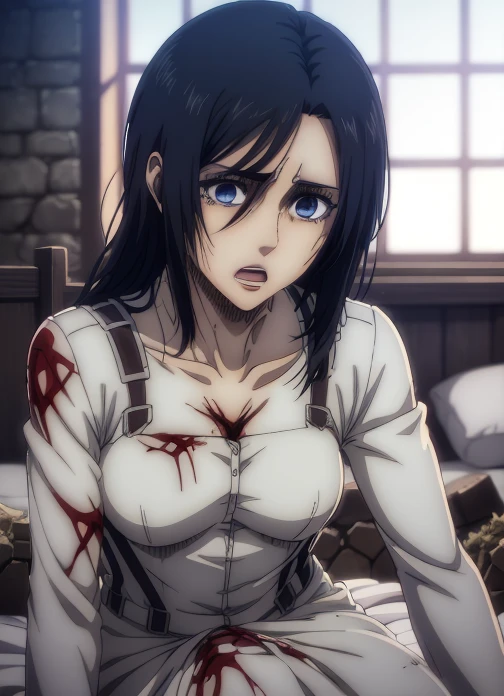 1girl, solo, PieckAOT, (((sperm on face))), looking at viewer, masterpiece, perfect, perfect quality, blushing, full body, naked, nude, smiling