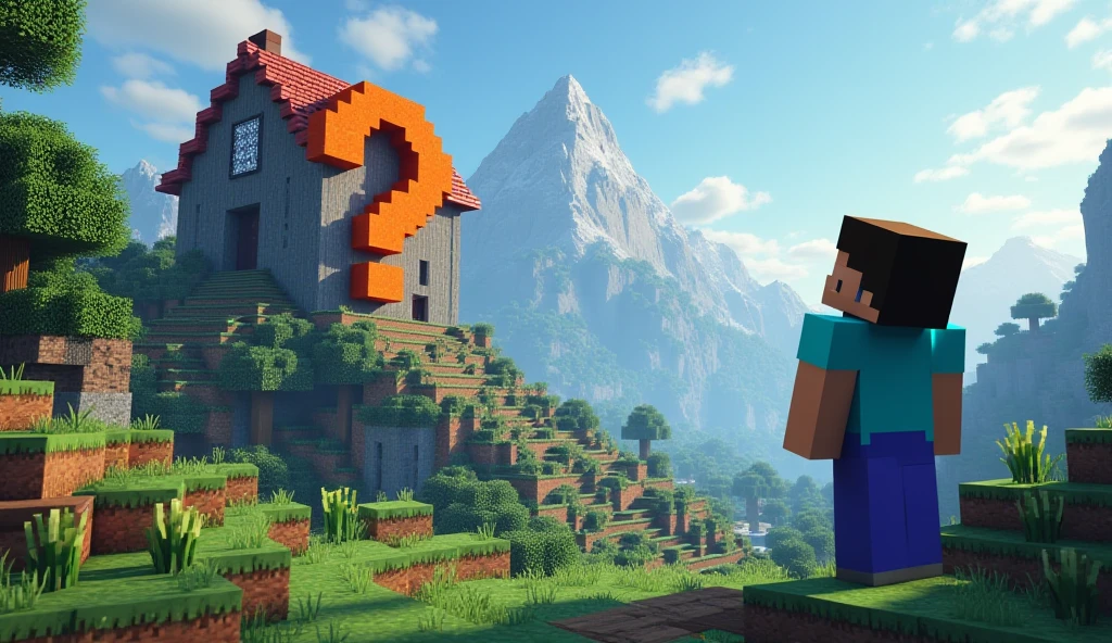 Minecraft is my father's mountain with a house with a big question mark covering the house. Minecraft lives on the right in a large size like this 🤷🏻