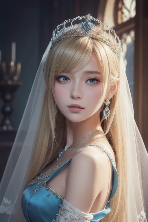 there is a woman in a white dress holding a Music Box, artwork in the style of guweiz, guweiz on pixiv artstation, guweiz on artstation pixiv, guweiz, fantasy art style, guweiz masterpiece, beautiful and elegant queen, beautiful character painting, detailed digital anime art, blonde - haired princess, White hair, sky blue eyes, pink lips