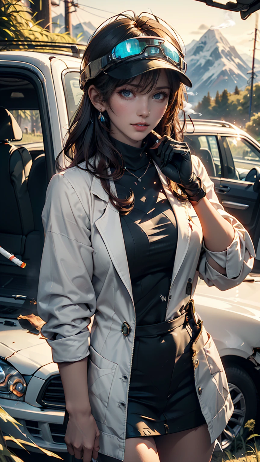 obra maestra , RAW camera , Calidad ultra , volumetric illumination, HDR, Maximum resolution, Preciosa , estilo militar , Estilo de ropa del juego Call of Duty , Generic in-game character , Camuflaje y atuendo sexy , Mujer musculosa con caderas enormes , Thin belt and scarf , todo muy detallado, sexy standing, ojos verdes, moist lips, cuerpo completo, Fondo de la escena de guerra , 8k