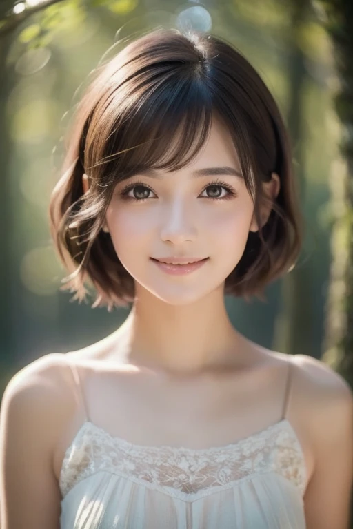 ((masterpiece)), ((Highest quality)), ((Complex)), ((Surreal)), (Realistic), (Mature Woman), ((There are no classes)), Very detailed, (1 female), Beautiful and exquisite, (Beautiful Teeth), Grin, Brunette bob hair, Brown eyes, ((blouse)), (Upper Body), (background:none), Perfect Eyes, Captivating eyes, Looking at the audience