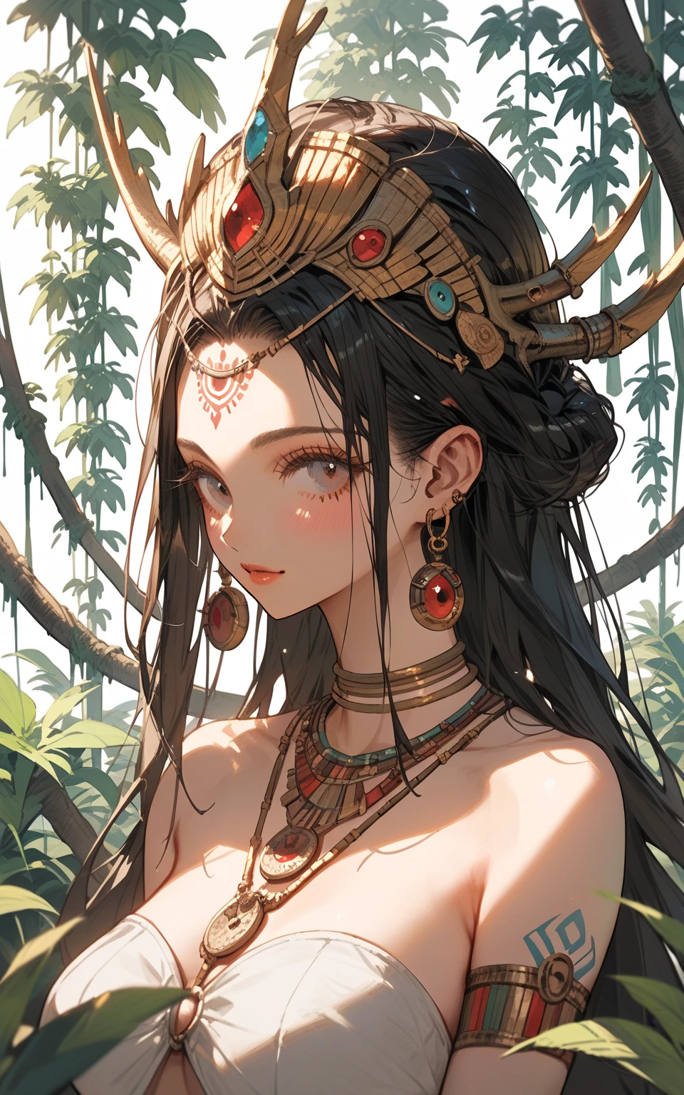 Full body like,fully body pose,Complicated details,(Latex skin:1.1)Big breasts and big breasts(Perfect shiny skin:1.2)Big breasts and big breasts(Moist skin:1.1),(very vey very detailed face),(tmasterpiece,realisticlying:1.3),(extremly intricate:1. 2)>,intricately details,(Sculptural skin texture:1.1)Big breasts and big breasts(shiny skins:1.2)Big breasts and big breasts(Slightly damp skin:1.1),A woman with a staff, horned ram goddess, gothic maiden shaman, shaman witch, she is dressed in shaman clothes, holding a goat head staff, a young female shaman, attractive tiefling druid, pagan goddess, a female druid, druid goddess, female revenant, alluring tiefling druid, The skull of her hips,The whole scene exudes a mysterious and eerie atmosphere。