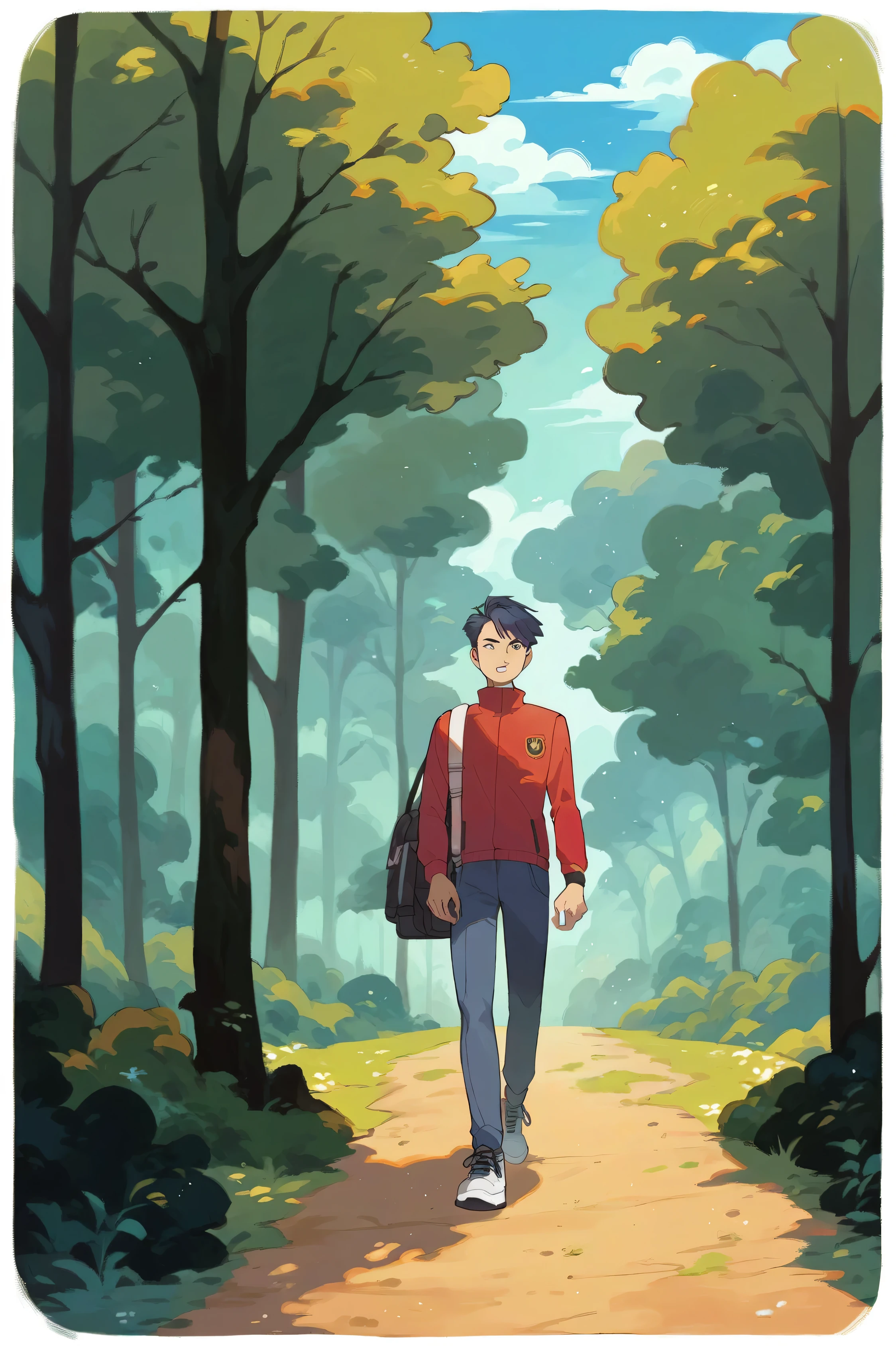COACH gold(Ethan), walking through the forest
