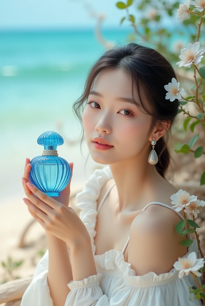 A beautiful woman with a beloved aura playing crystal bowls