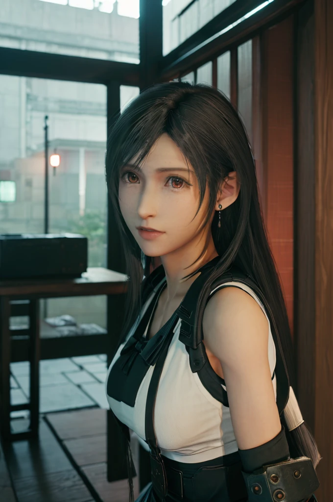 (( japanese schoolgirl uniform)),( best quality , masterpiece: 1.1), ( is present: 1.3), (((FF7,Tifa_ Lockhart))),(( eyes))