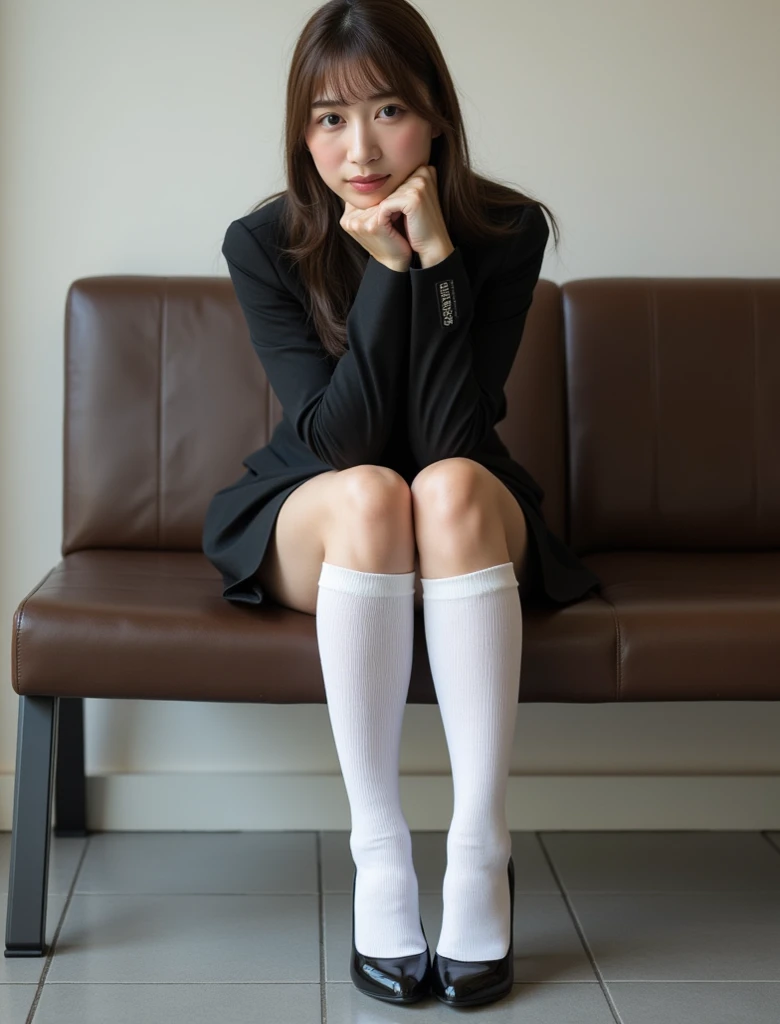 (realistic, photo realistic:1.2), ((highest quality)), pretty embarrassing, white panties, (show panties:1.4),黒いpleatslong skirt, (Panty shot:1.wool upskirt:1.3), (squat:1.4), heels on the ground, legs spread slightly, Squat with your knees up,beautiful face details, real human skin, gentle expression, Front view, angle from below, realistic, photorealistic, cute, squat deep on school grounds, whole body,smile, natural smile, charming smile, long skirt,pleats,raise one leg,white shirt,black jacket,Hold down the skirt,
