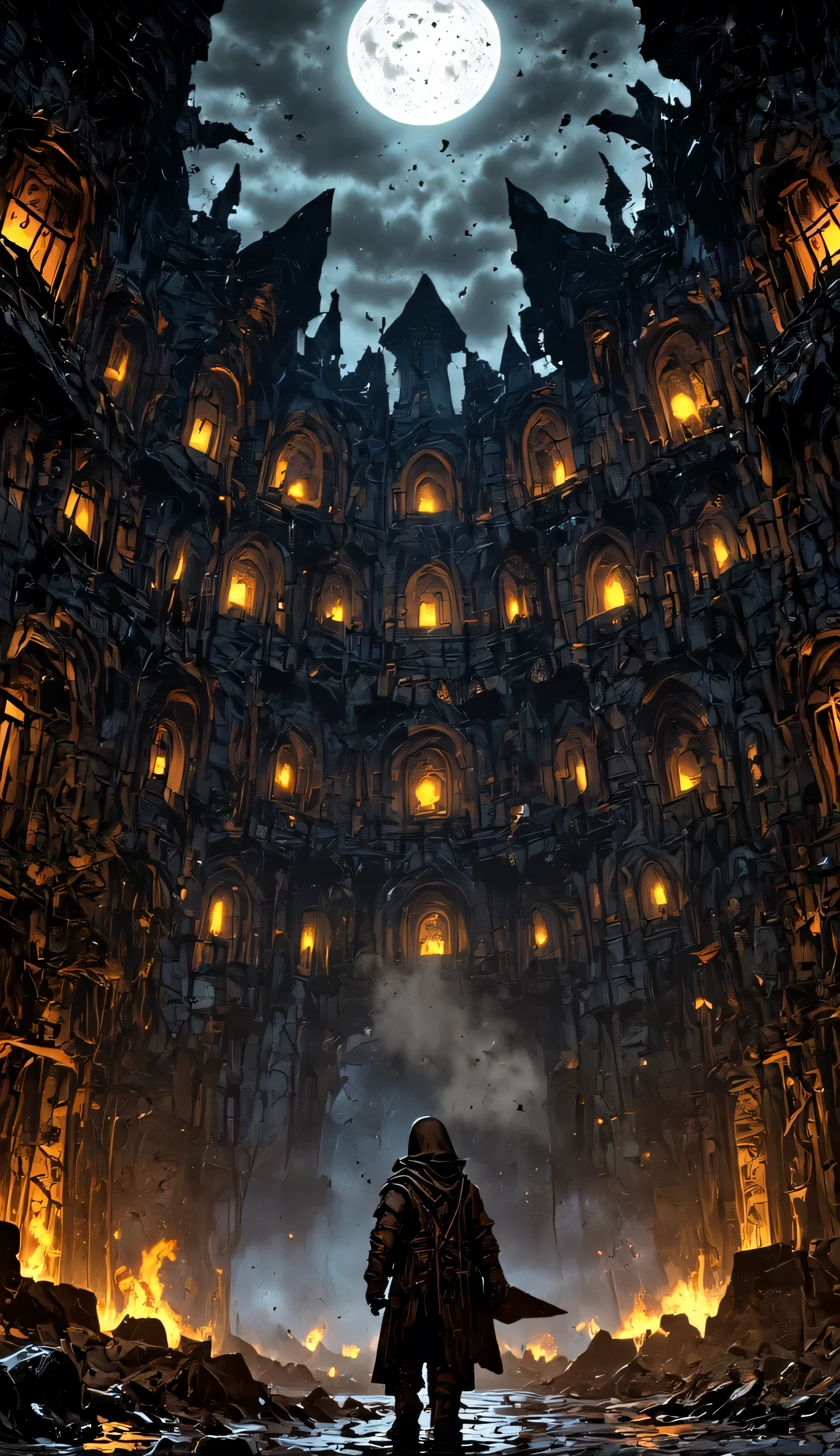  A magical library filled with flying books and bookshelves that extend to the sky. A young wizard's apprentice flips through a book illuminated by a soft light 