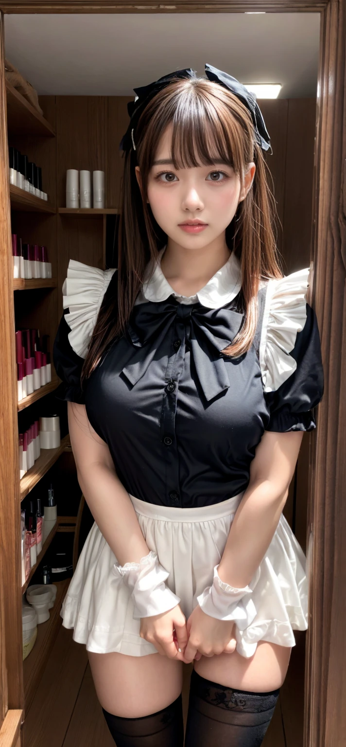 Mature Woman、Pink Hair、Light gray hair、((Two-tone hair))、White Lolita dress with delicate pink decoration、Slender women、Cute Woman、 8K Ultra HD,Detailed face、Delicate texture, Long Hair、(((Blunt bangs)))、(((Drill Hair)))、(bow ribbon, Maid, knee high socks:1.3), Aside Cutter Shirt, frill skirt、((Ethnic Lolita))、A room in a Western-style building、((Delicate photo))，(Girl Astepeace RAW Photo Details:1.25), (highest quality:1.6), (超A high resolution:1.5), (Realistic:1.75), 8K resolution, Canon EOS R5, 50mm, Absurd, Super detailed,Cinema Lighting、((stuffed toy:1.25))、(nsfw)、(Leg spread)、plump breasts, Don't expose it