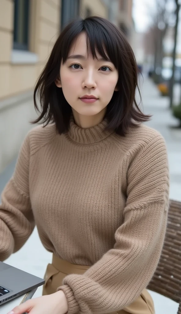 two women、identical twin sisters、Same face, completely indistinguishable、cute、(huge tit、Turtleneck knitwear、shoulder bag)、(highest quality,masterpiece:1.3,Super high resolution,),(super detailed,caustics),(Photoreal:1.4,RAW shooting,)ultra-realistic capture,very detailed,High resolution 16K resolution for human skin、 Natural skin texture、、Skin looks even-toned and healthy、 Use natural light and color, Japanese,black haired,middle hair,(Depth of bounds written、chromatic aberration、、wide range of lighting、natural shading、)、(hair swaying in the wind:1.2)、Tokyo cityscape