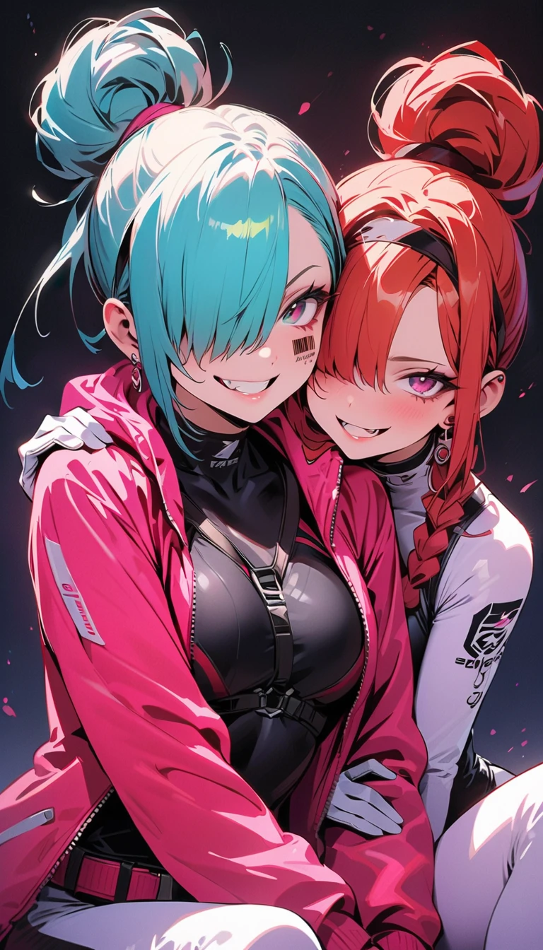 blush, cleavage,, red eyes, red fingerless gloves,glowing aura, natural light, masterpiece, glossy skin, juicy lips ,long hair, cute, kawaii, adorable, reaching up, adult, cuddle, kawaii clothes,random hair style, random clothes, black hair, (((pink streaks in hair))), yellow eyes