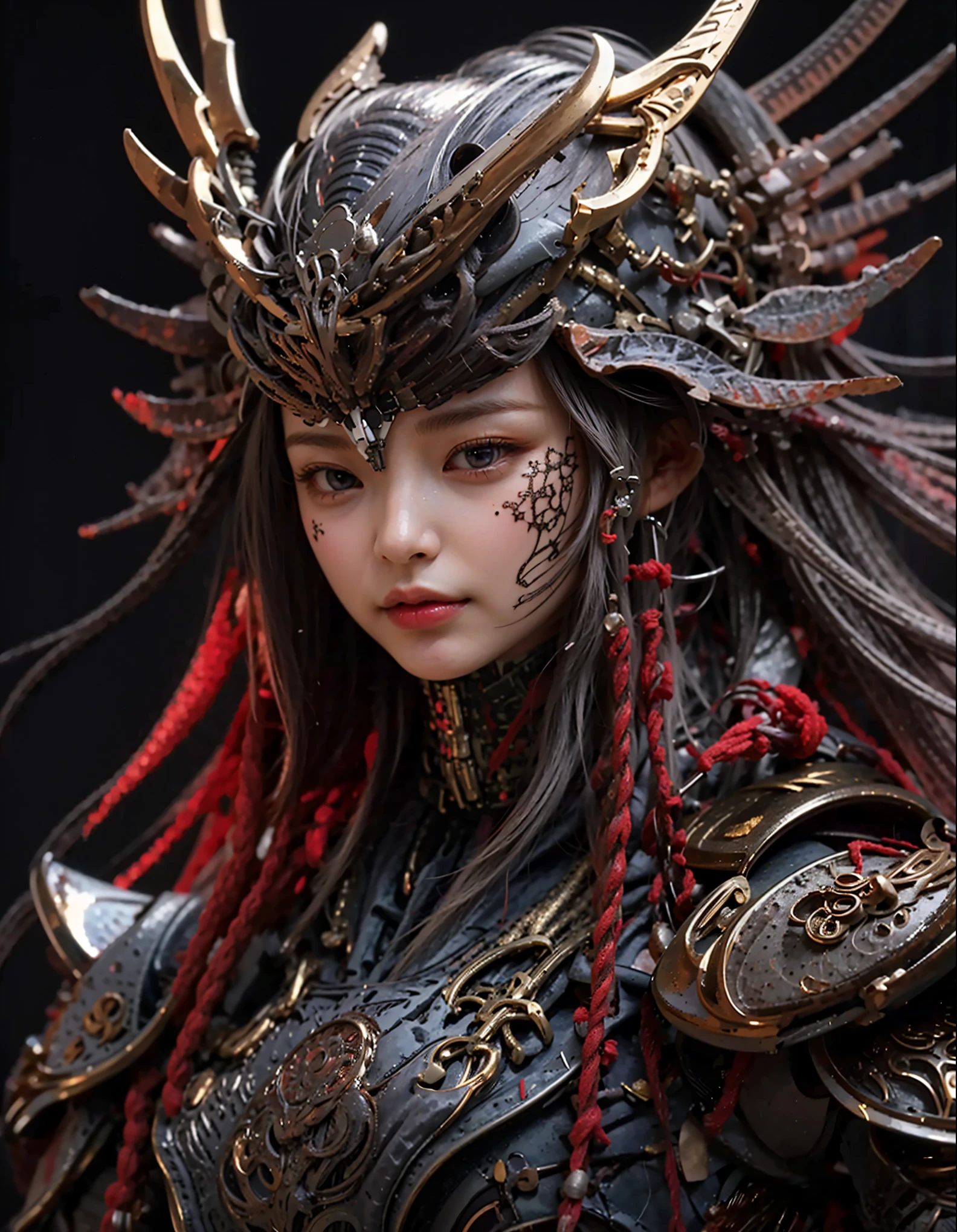 (Completely live action:1.37), (Amazingly realistic textures:1.37), (masterpiece, best quality:1.2), (8k uhd, 16k, 32k, ultra high res), amazingly realistic skin, amazingly realistic photo, superrealism, (photorealistic:1.37), (RAW photo), ultimately realistic, (ultimately realistic all details), (ultimately realistic all textures), super realistic lighting, super realistic shadow, (japanese girl:1.5), (realistic idol face), smiling, happy, super realistic face, ultimately realistic skin, ultimately realistic eyes, (mascara:1.35)ultimately realistic background, ultimately realistic detail up, (kkw-ph1:1.25), (GotouMaki:1.25), (Canon EOS R6, 85mm, 1/200s, f/5.6, ISO 1600), (tattoo), (mechanical armor:1.37), (blue eyes:1.2), (silver hair:1.3), 