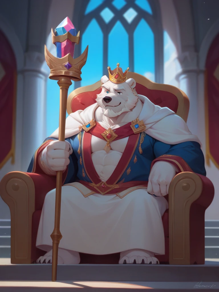 Solo, male, king sitting on throne, throne room background, bulge, by bigcozyorca, by goonie-san, by bebebebebe, by spikedmauler, front view, big buff , bear,   fur, bushy tail, buff, wearing crown 👑 and loincloth, steam, panting, blush, hearts, stoic expression, hard cock, boner, throbbing boner, older, sexy pose, beard, massive bulge, throbbing movement around cock, looking at viewer, close up, cock detailed outline, on top of viewer, underwear cock outline, exposing boner, dad, dad bod, daddy