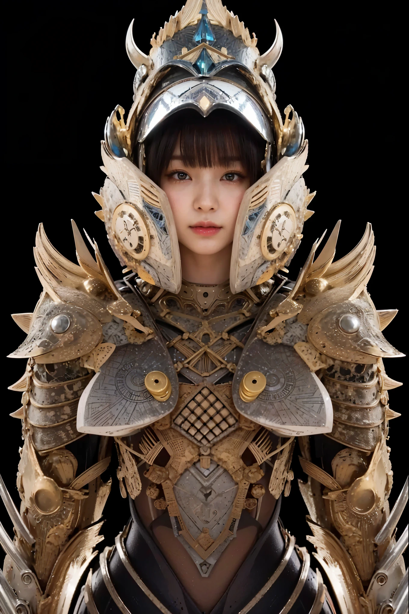 (Completely live action:1.37), (Amazingly realistic textures:1.37), (masterpiece, best quality:1.2), (8k uhd, 16k, 32k, ultra high res), amazingly realistic skin, amazingly realistic photo, superrealism, (photorealistic:1.37), (RAW photo), ultimately realistic, (ultimately realistic all details), (ultimately realistic all textures), super realistic lighting, super realistic shadow, (japanese girl:1.5), (realistic idol face), smiling, happy, super realistic face, ultimately realistic skin, ultimately realistic eyes, (mascara:1.35)ultimately realistic background, ultimately realistic detail up, (kkw-ph1:1.25), (GotouMaki:1.25), (Canon EOS R6, 85mm, 1/200s, f/5.6, ISO 1600), (tattoo), (mechanical armor:1.37), (blue eyes:1.2), (silver hair:1.3),